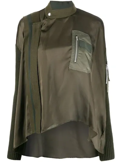 Sacai Asymmetric Satin Military Blouse In Green