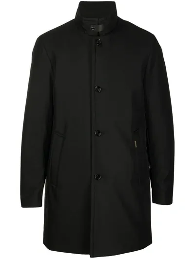 Moorer Stand-up Collar Buttoned Coat In Black