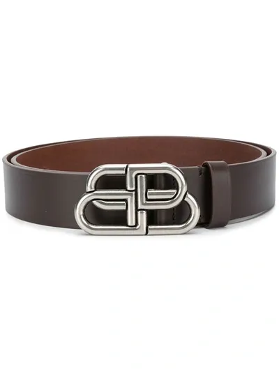 Balenciaga Logo Buckle Leather Belt In Brown