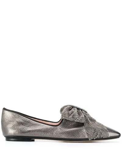 Rodo Square Toe Bow-detail Loafers In Silver