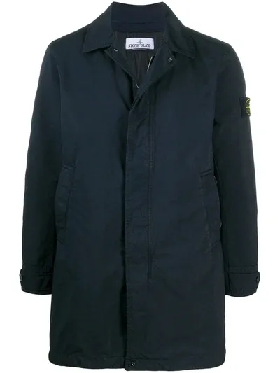 Stone Island Padded Logo Patch Coat In Blue