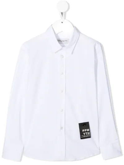 Paolo Pecora Kids' Logo Patch Button-down Shirt In White