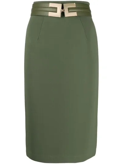 Elisabetta Franchi Logo Belt Pencil Skirt In Green