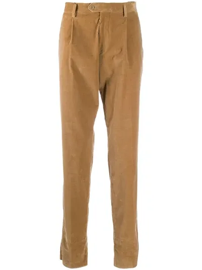 Etro Velvet-effect Slim-fit Trousers In Brown