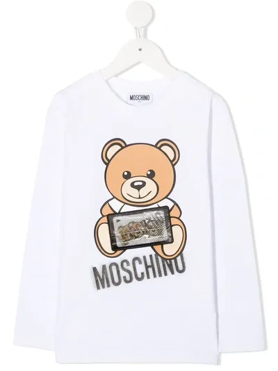 Moschino Kids' Holographic Patch Logo Print T-shirt In White