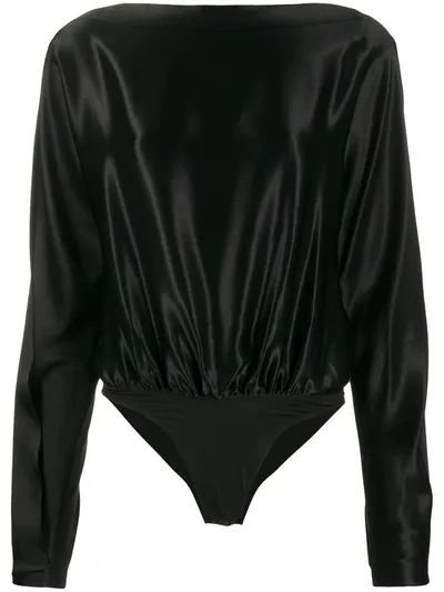 Mugler Boot Neck Long-sleeved Bodysuit In Black