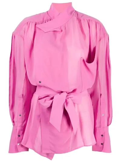 Mugler Oversized Tie-waist Shirt In Pink