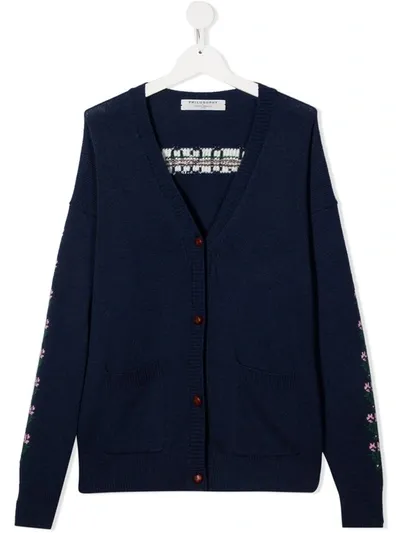 Philosophy Di Lorenzo Serafini Teen Logo Rib-trimmed Cardigan In Blue