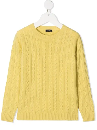 Il Gufo Kids' Round Neck Cable-knit Jumper In Mustard