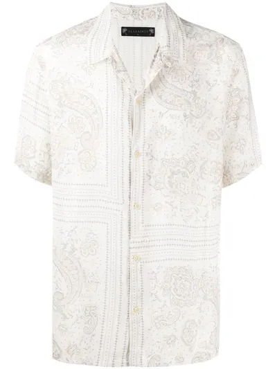 Allsaints Paisley Print Short-sleeve Shirt In Off White