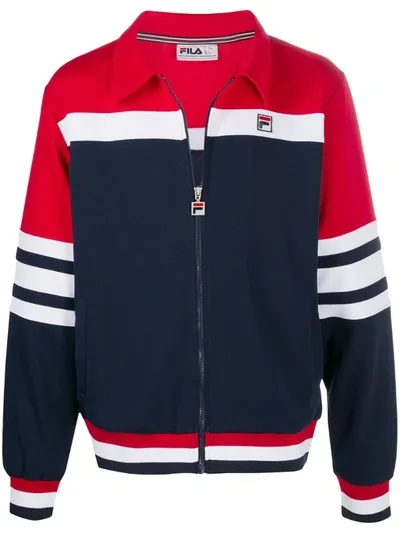 Fila Logo Colour-block Jacket In Blue