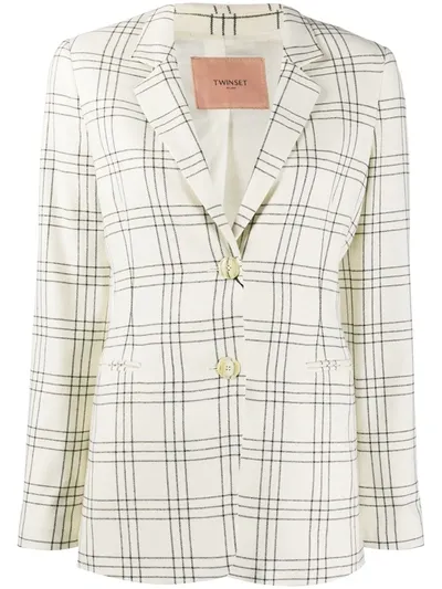 Twinset Plaid Print Blazer In Neutrals