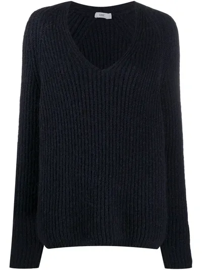 Closed V-neck Ribbed Jumper In Blue