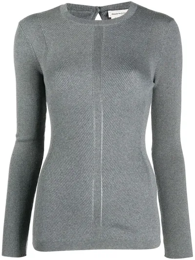 Alexander Mcqueen Women's Rib-knit Long-sleeve Sweater In Grey Melange