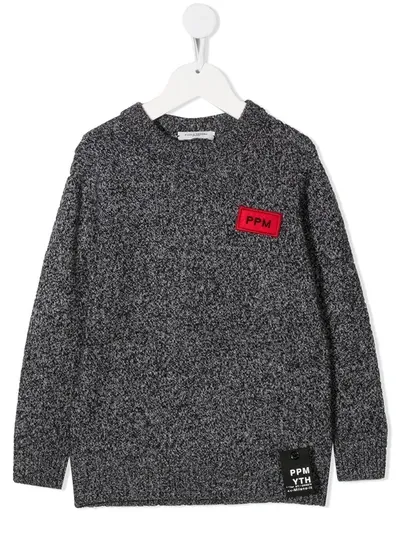 Paolo Pecora Kids' Logo Patch Crew Neck Jumper In Black