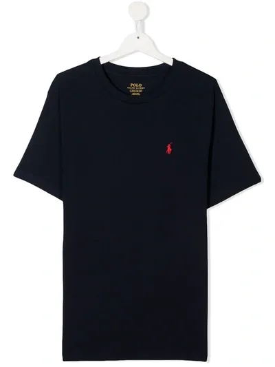 Ralph Lauren Teen Short-sleeved Embroidered Logo T-shirt In Blue