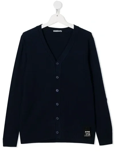 Paolo Pecora Teen V-neck Buttoned Cardigan In Blue