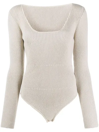 Jacquemus Adour Ribbed Bodysuit In Neutrals