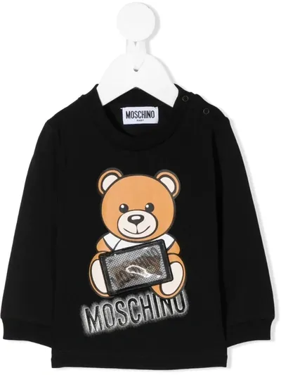 Moschino Babies' Teddy Bear Rib-trimmed Sweatshirt In Black