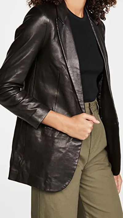 Sprwmn Leather Blazer In Black