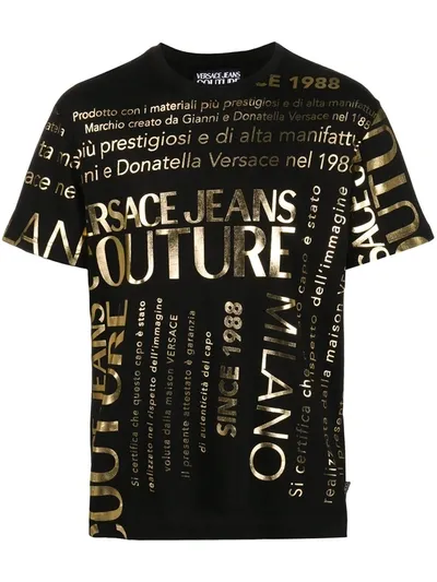 Versace Jeans Couture Gold Foil Logo Slim Fit Tee In Black