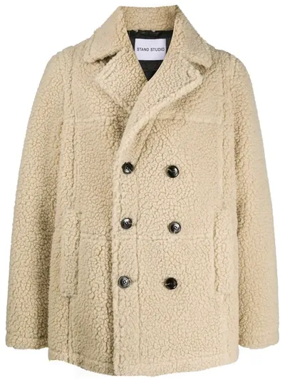 Stand Studio Double Breasted Faux Shearling Coat In White