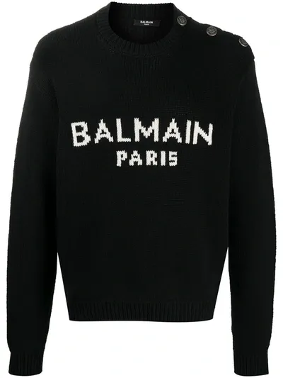 Balmain Button-embellished Logo Jumper In Black