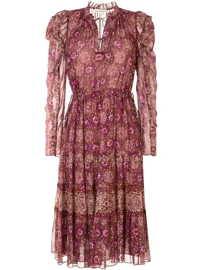 Ulla Johnson Tie Neck Floral Print Dress In Purple