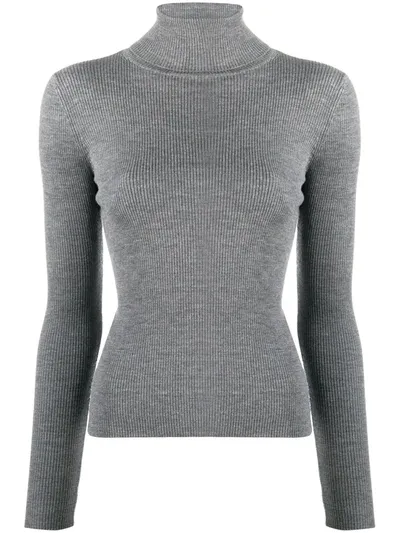 Pinko Ribbed-knit Roll-neck Jumper In Grey