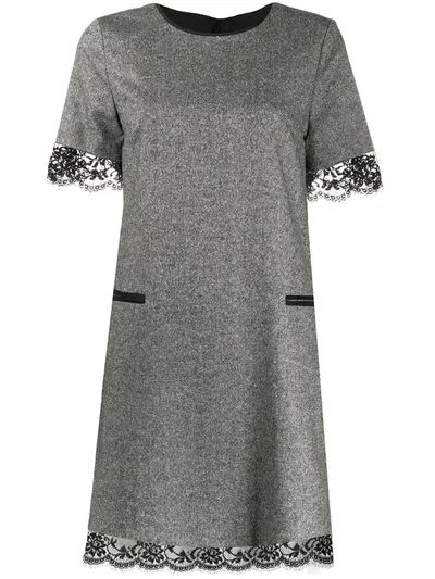 Twinset Scalloped Lace Details Dress In Grey Color In Black