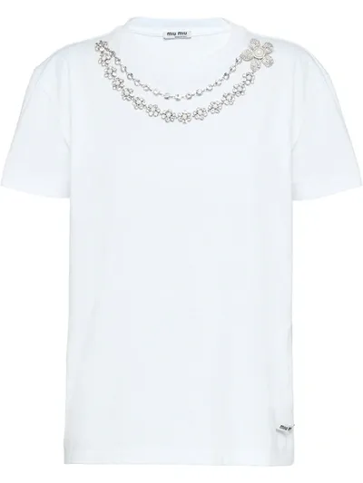 Miu Miu Embellished T-shirt In White