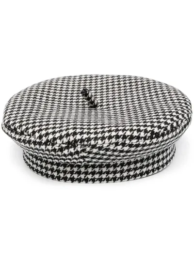 Ruslan Baginskiy Houndstooth Wool-blend Beret In Black