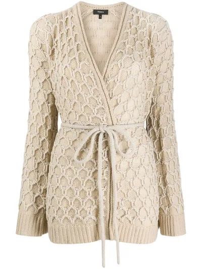 Theory Wrap-style Belted Cardigan In Neutrals