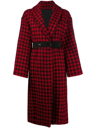 Ermanno Ermanno Houndstooth Check Belted Coat In Red