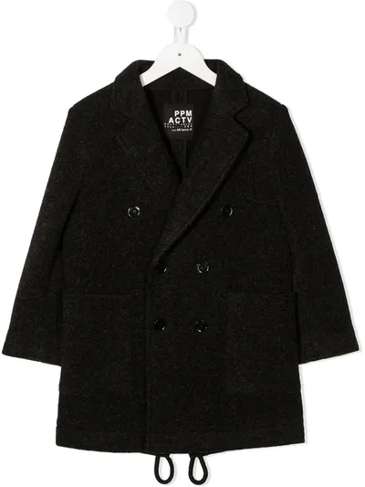 Paolo Pecora Kids' Drawstring-hem Double Breasted Coat In Black