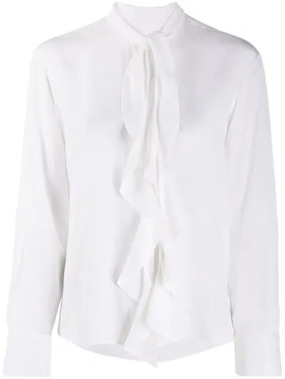 Barba Ruffle Front Pussy-bow Shirt In White