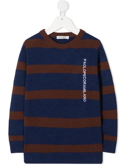 Paolo Pecora Kids' Logo Striped Jumper In Blue