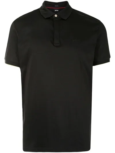 Hugo Boss Embroidered-logo Polo Shirt In Black