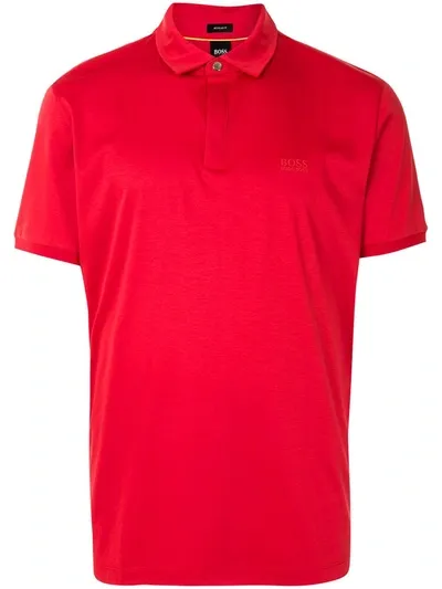 Hugo Boss Embroidered-logo Polo Shirt In Red