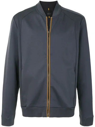 Hugo Boss Zip-up Cotton Sweatshirt In Blue