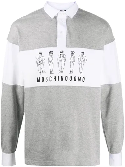 Moschino Characters Print Polo Shirt In Grey