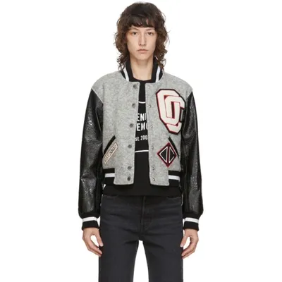 Opening Ceremony Contrasting Sleeves Cropped Varsity Jacket In Melange Gre