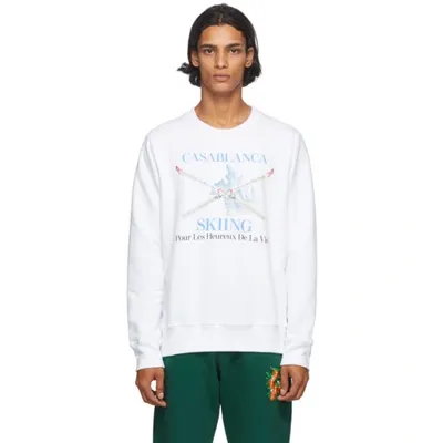 Casablanca Skiing-print Cotton Sweatshirt In White