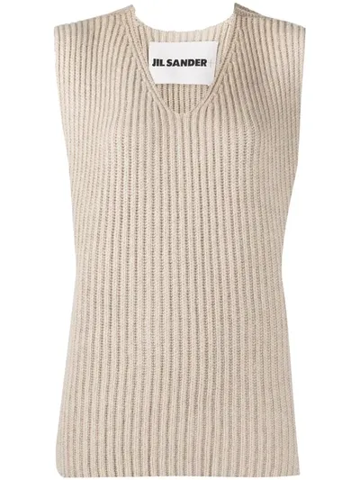 Jil Sander V-neck Ribbed Vest In Neutrals