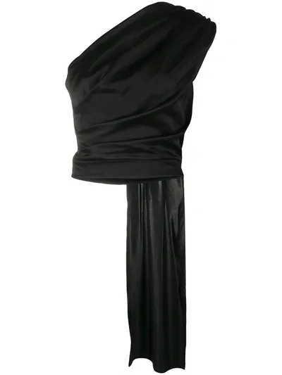 Materiel One-shoulder Draped Silk-blend Satin Top In Black