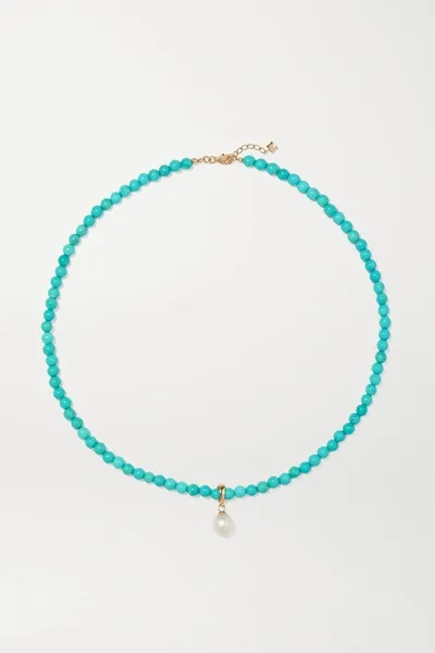 Mateo 14-karat Gold, Turquoise And Pearl Choker