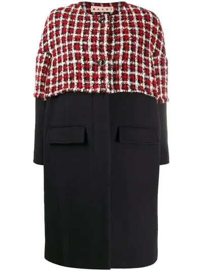 Marni Two-tone Oversized Checked Coat In Blue