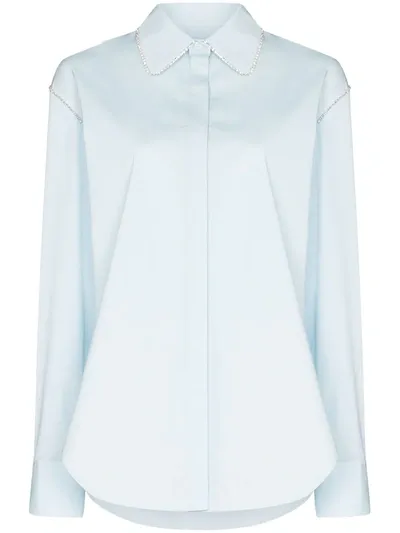 Area Crystal-trim Long -sleeve Shirt In Blue