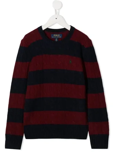 Ralph Lauren Kids' Crew Neck Block Stripe Jumper In Red