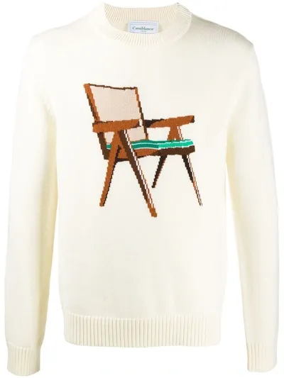 Casablanca Intarsia Chair Knit Jumper In Neutrals